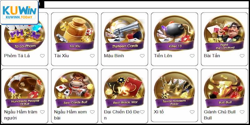 Tất cả game bài nổi tiếng trên thị trường đều có mặt tại Kuwin